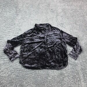 Talbots Blouse Shirt Womens Large Blue Crushed Velvet Collared Long Sleeve NWT